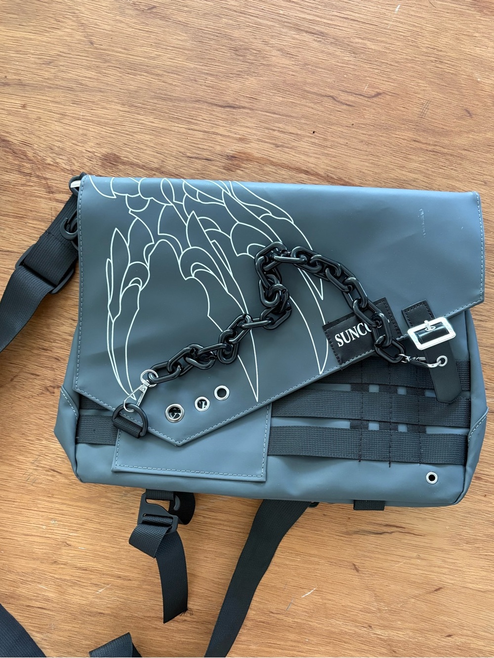 Gray Graphic Messenger Bag